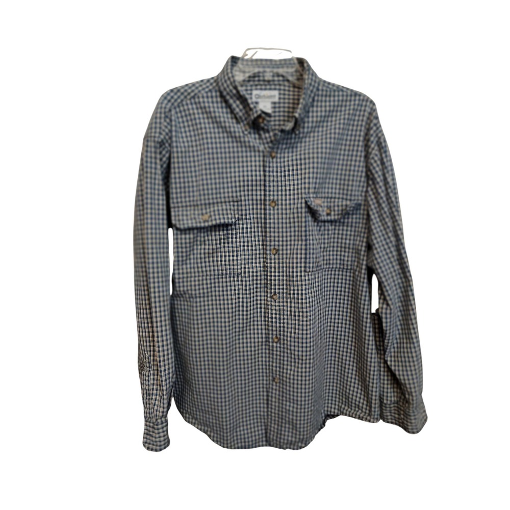 Mens Carhartt Button Down Shirt XL Blue Plaid Fair Distressed Workwear S139IND